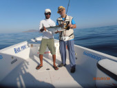 Pesca nelle Isole del Sud Oman, Mare Arabico, famose per la pesca da Big Game. Foto della barca per la pesca, popping, jigging al G.T. ed altri pesci da record. Foto di una palamita.